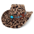 Dettaglio del cappello da cowboy leopardato in ecopelliccia con cintura in turchese - M (56-58cm) / Corona a Cuore Marrone Chiaro