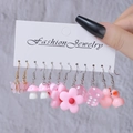 Set de pendientes rosa con dijes de mariposa, seta y flores en pack de 6 pares - Estilo Flor Seta Rosa(E1646-2)