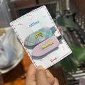 Detailed set of green plaid bow hair clip and pink minmin hair clip on a display card - Pink Green Stripe with Yellow Bow Duckbill Clip