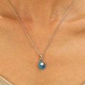 Silver teardrop necklace with blue dolphin ocean wave enamel and pearl pendant - Water Drop Sea Wave Pearl Style (N-855)