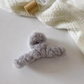 Gray plush rectangle shark hair claw clip in soft faux fur for women's hairstyles - Crossed / Silver Gray