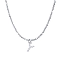 Silver stainless steel snowflake chain necklace featuring a crystal-encrusted letter Y pendant - Letter Y / Steel