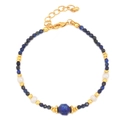 Handmade lapis lazuli and pearl beaded necklace with gold lobster clasp and extension chain - Lapis Lazuli (SL-101J)