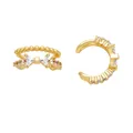 Gold plated cubic zirconia ear cuffs set featuring bow and curved sparkling crystal designs - Style B-Exquisite Bowknot Pavé