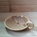 Minimalist ceramic candle holder with speckled brown glaze finish and ring handle - Kiln Glaze Red / 12cm