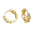 Gold chain-link hoop earrings with colorful zircon stones in purple, blue, and yellow - Style C-Chain Link