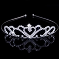 Elegant silver heart-shaped bridal tiara with sparkling rhinestones on a mirror base - Rhombus Stone Heart Style (FG165)