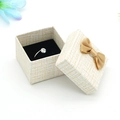 Square light gold gift box with ribbon bow and a single diamond ring inside - 5*5*3.5CM / Off White