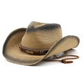 Cappello da cowboy in paglia sfumata con ciondolo a piuma d'oro su sfondo bianco - Khaki Nero Sfumato