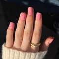 Short square matte pink press-on nails with a gold twisted metal ring accessory - Matte Pink Style (JP3205) - Glue Type