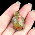 Miniature hand-carved natural green and red stone turtle figurine for home decor - Unakite