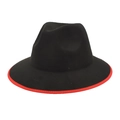 Classico cappello fedora in lana nera con bordo rosso a contrasto e tesa larga piatta unisex - M(56-58cm) / Nero (Bordo Rosso)