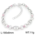 Silver 8mm chain bracelet featuring pink round cubic zirconia and adjustable clasp - Silver Pig Nose Link Style (KB208887-ZCG)
