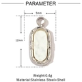 Detail showing dimensions and material of 12mm stainless steel and shell pendant - VG838-Silver Oval White Shell (Pack of 3)