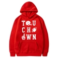 Bright red fleece hoodie with white Touchdown football print and kangaroo pocket - Red-Touchdown