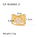 Detail view of 18k gold stainless steel ring with stone measurements and weight 3.2g - Adjustable Open / Pink Quartz Style (CP-R24002-2)