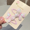 Pink sequin butterfly hair clips for girls featuring a shimmering pearlescent finish - White BB Clip (Pair)