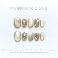 Handmade champagne cat eye press-on nails with luxury rhinestones and gold crystals - Extra Small (XS) / 1168-milk Tea Cat Eye