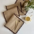 Natural jute table runner with dark brown pom-poms for rustic home decor and parties - Jute Coffee Pom-pom