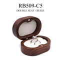 Double seat walnut wood ring box with beige velvet lining for jewelry storage - Double Slot / Solid Lid / No Engraving (Blank) / Beige Lining