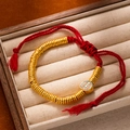 Traditional Chinese red rope bracelet with gold abacus beads and a wealth pendant charm - L269 Five Wealth Gods