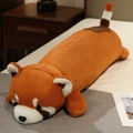 Long red panda plush pillow toy made of soft long fur in orange-red lying on a bed - Raccoon - Faux Rabbit Fur
