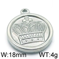 Silver round pendant with crown relief, 18mm diameter, vintage stainless steel charm - Steel Color Crown 18mm (KLJ5944-Z)