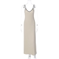 Detail of V-neck apricot maxi dress with contrasting black straps and slim silhouette - S / Apricot