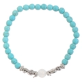 Blue beaded sea horse bracelet with turquoise stones and white ocean shell accent - Antique Silver (M-122)