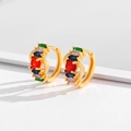 Gold plated hoop earrings with vibrant colorful cubic zirconia and rectangular crystals - Multicolor Geometric Channel Huggies-EH013