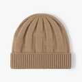 Thick cable knit beanie in warm camel color with ribbed cuff for winter warmth - One Size / Camel