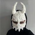 Hand-knitted Halloween Balaclava with devil horns in a black and white contrast design - 57-59cm / Long Horn Color Contrast Mask Style / White