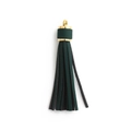 Handmade green PU leather tassel charm with gold metal cap for keychain accessories - Basic Ring Style / Dark Green