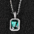 Hip Hop Kette mit smaragdgrünem quadratischem Zirkon und funkelndem Diamantrahmen - Weißgold mit Smaragdstein (Anhänger Halskette)