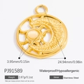 Golden stainless steel sun and moon pendant with cat eye stone, waterproof jewelry - Sun and Moon Combined Cat's Eye Style (PJ91589)