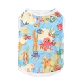 Gilet pour chien bleu clair et jaune avec motifs d'animaux marins et créatures de l'océan - S / Bleu Pieuvre