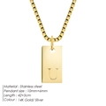 Gold stainless steel rectangle necklace with engraved letter U on a 47cm box chain - Letter U / Steel
