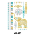 Bohemian gold and silver metallic tattoo stickers featuring mandala and elephant patterns - Metallic Elephant and Mandala (YH-095)