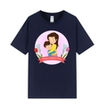 T-shirt bleu foncé pour la fête des mères avec impression d'étreinte mère et enfant - XS / Dessin Animé Maman et Enfant / Bleu marine