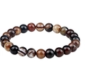 Natural striped agate beaded bracelet with dark brown and black polished round stones - Line Agate