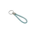 Portachiavi in pelle intrecciata con cordino azzurro e bianco e anello metallo - Celeste e Bianco