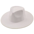 Classic white wool felt wide brim fedora hat with elegant edge binding for women - M(56-58cm) / Pure White