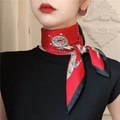 Elegant red square silk scarf featuring luxury retro pattern and golden chain prints - Ruby Handkerchief / 65
