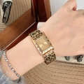 Women's gold rectangular quartz watch with trendy leopard print metal mesh strap - Champagne Gold Dial Rectangle Leopard Style (23071 Leopard Gold)
