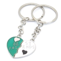 Green and white split heart Best Friends metal keychains set for couples on white background - Heart Green White