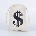 Beige canvas drawstring hangover kit bag featuring a bold black dollar sign design - Dollar Pattern / 10*15cm