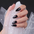 Unghie finte nere lucide a punta a stiletto con finitura UV per un effetto specchiato - Nero Puro (JJL-01)