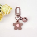 Pink and coffee floral keychain with metal bell and D-shaped carabiner for bags - Brown