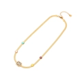 Collier chaîne serpent dorée avec pendentif zircon carré et breloques en pierres colorées - Style Pendentif Carré avec Gemmes Rondes