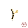 Gold 925 sterling silver curved stud earring with six black round inlaid zircon stones - Gold - Black Zirconia